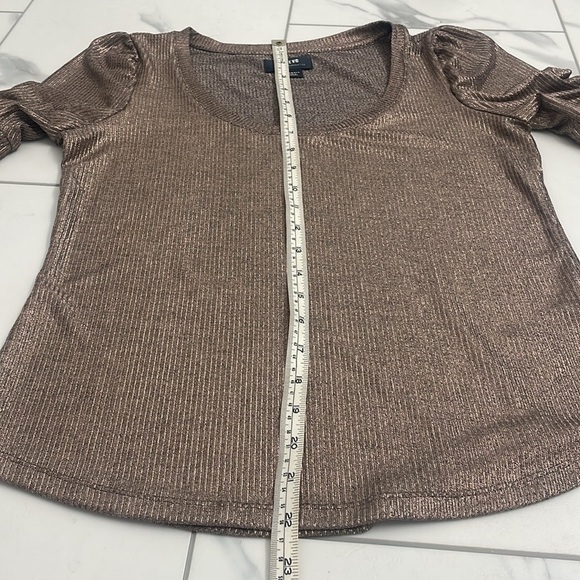 Maeve Gold Shimmer Blouse Short Puff Sleeve Ribbed Stretchy Fabric Size XS - Picture 11 of 12